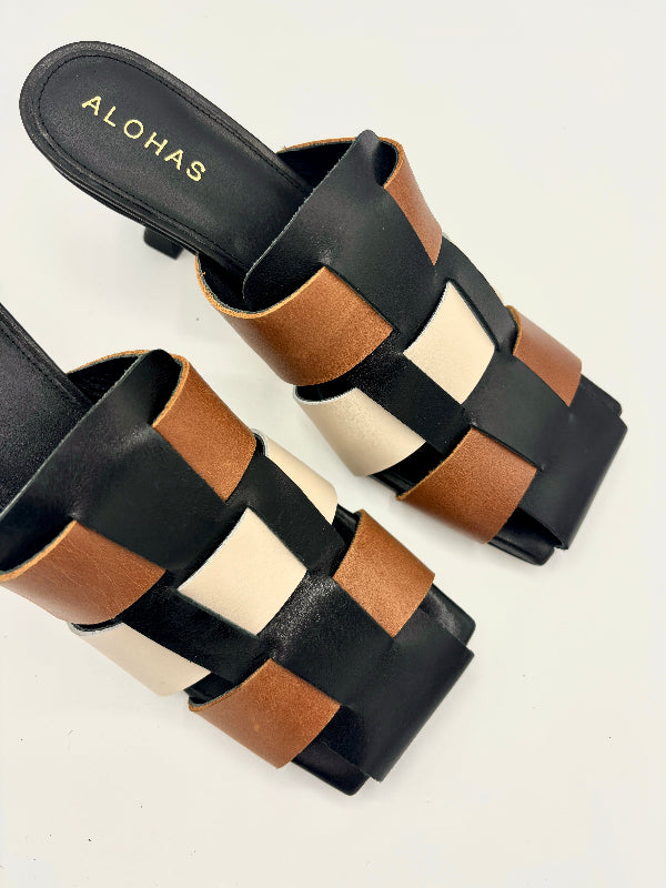 ALOHAS SHUBIE MULE BLACK TAN IVORY