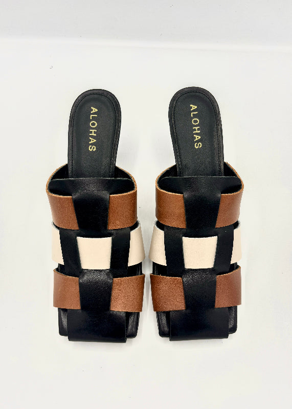 ALOHAS SHUBIE MULE BLACK TAN IVORY