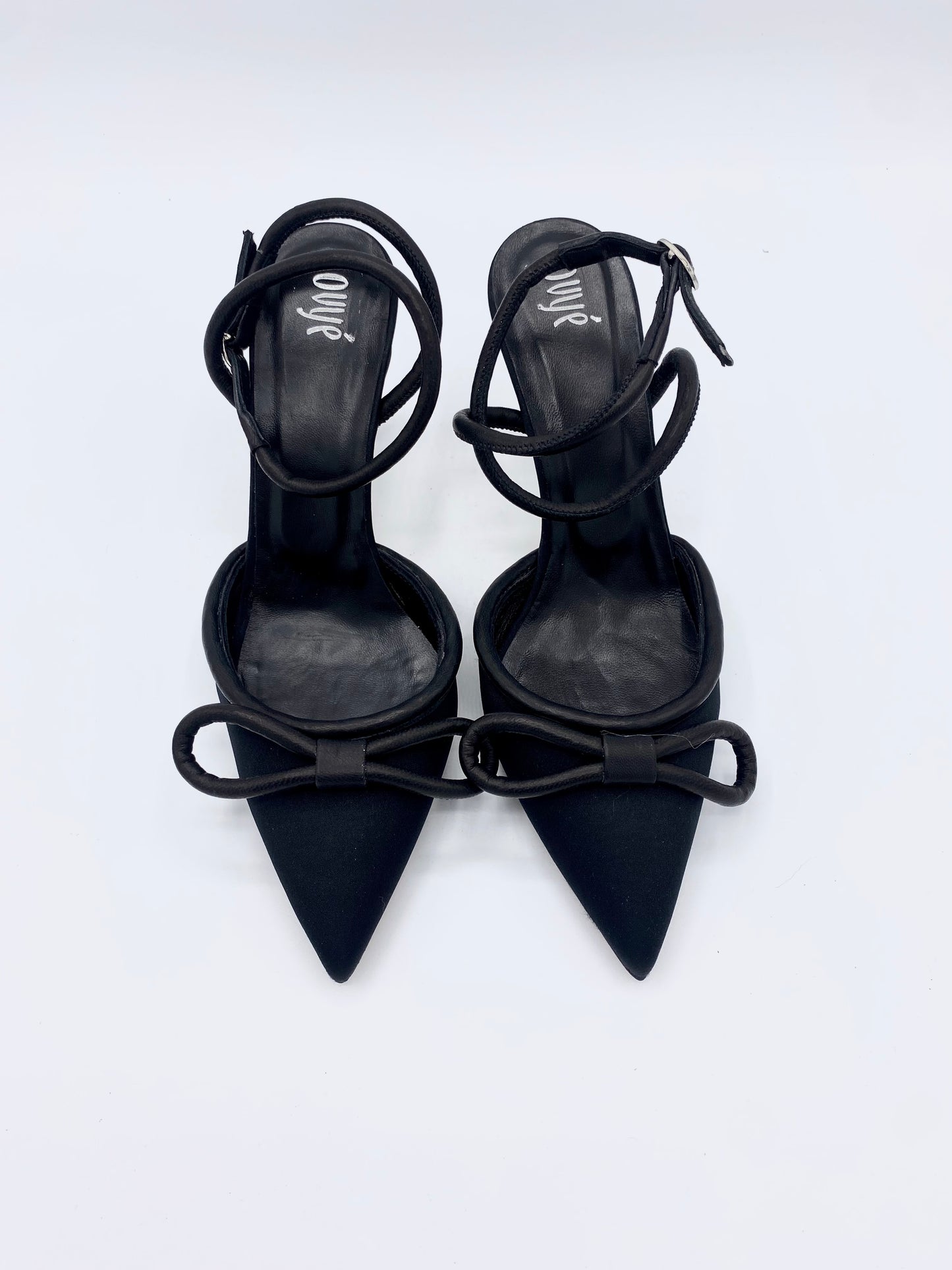 SATIN BOW HEELS BLACK