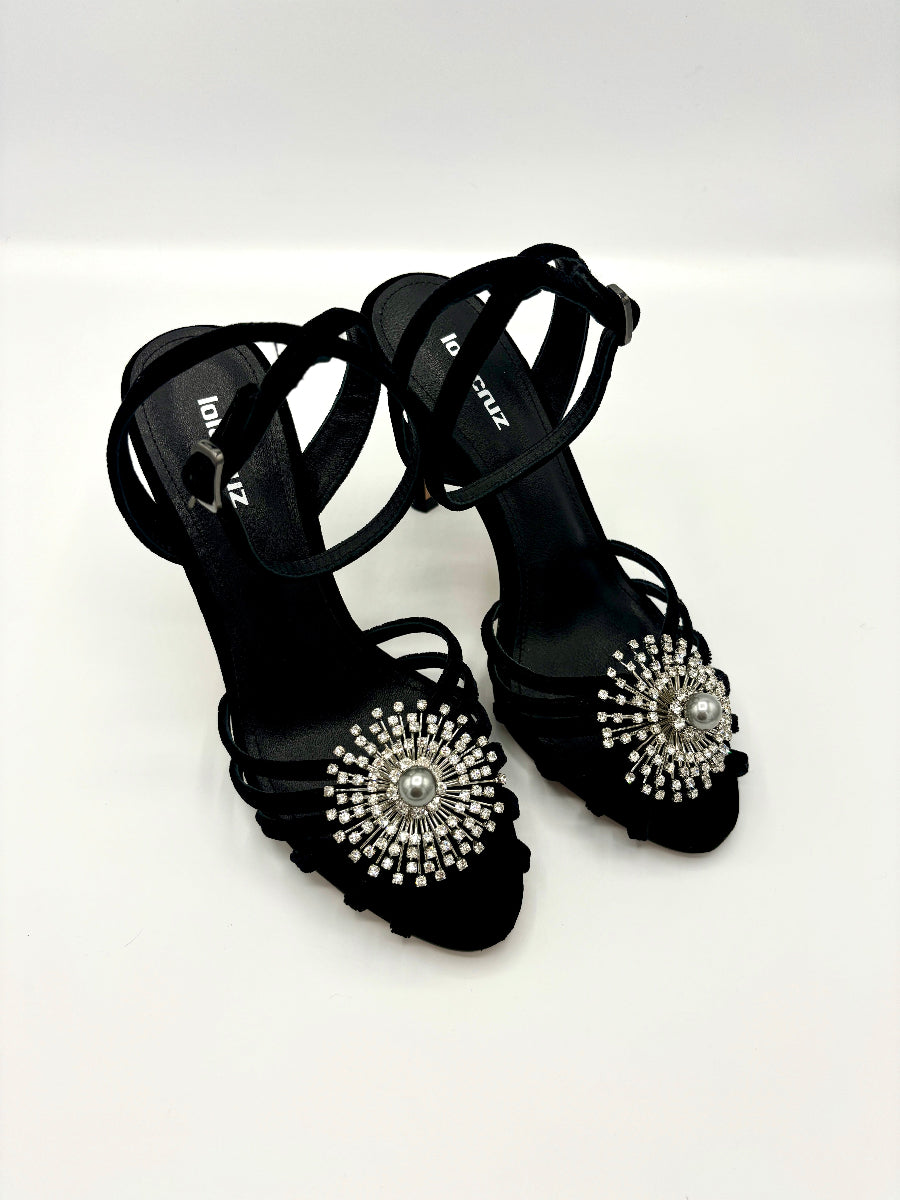 LOLA CRUZ LARA VELVET HEEL BLACK