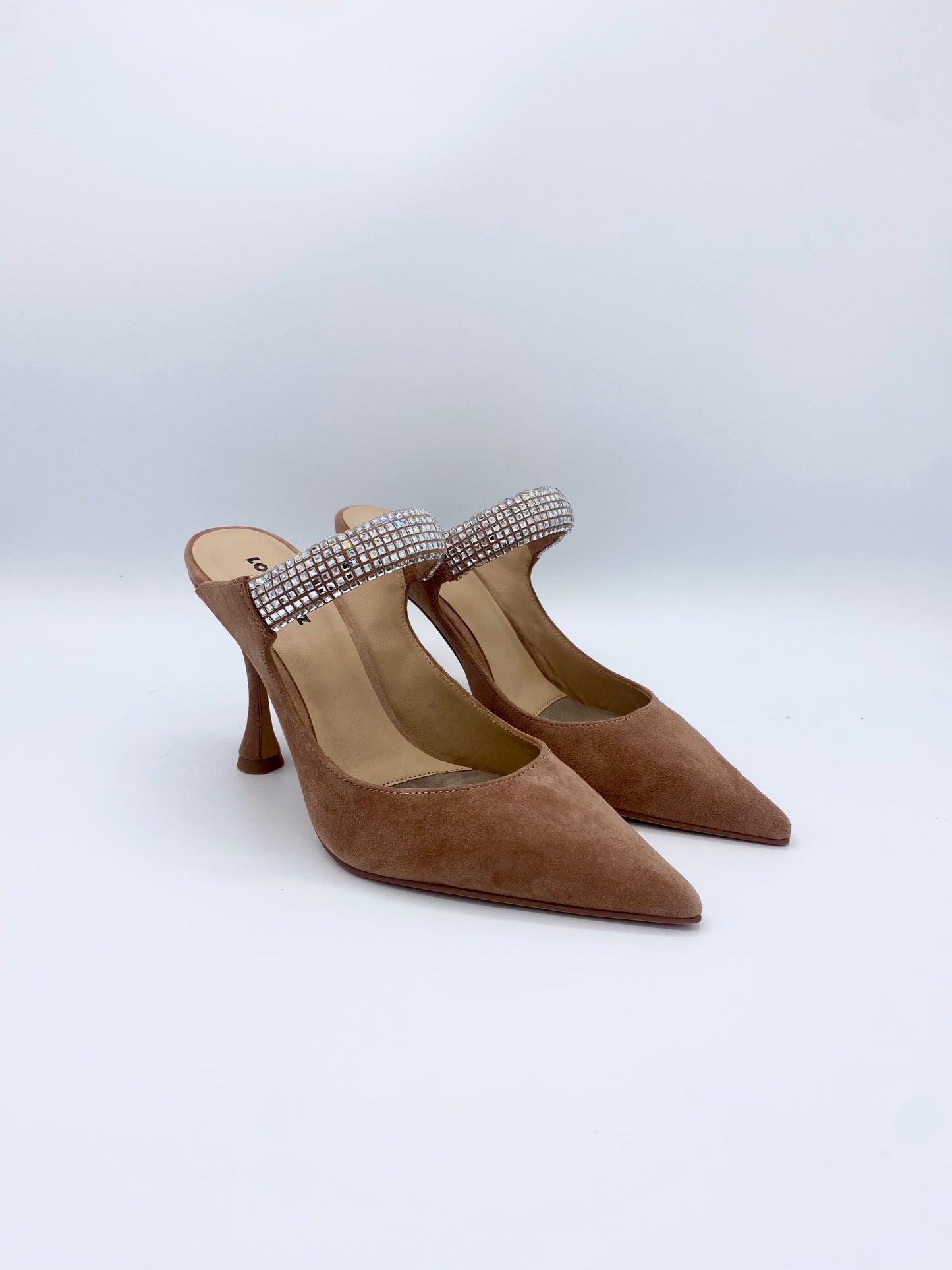 BOFU GLITTER HEEL SUEDE NUDE