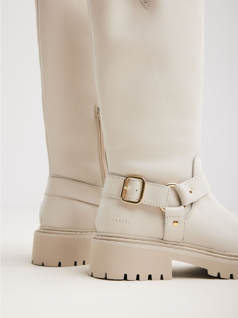 FRANKIE LEVA BIKER BOOT CREME WHITE LEATHER5