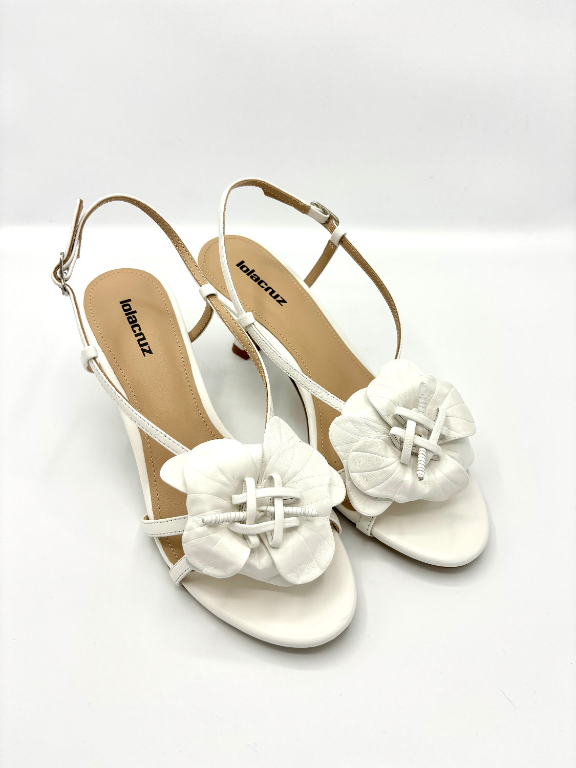 LOLA CRUZ TULIPA HEEL SANDAL WHITE
