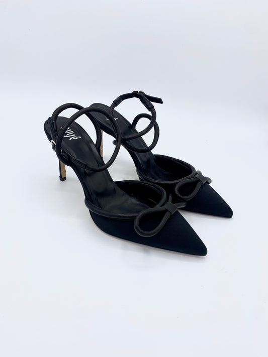 SATIN BOW HEELS BLACK