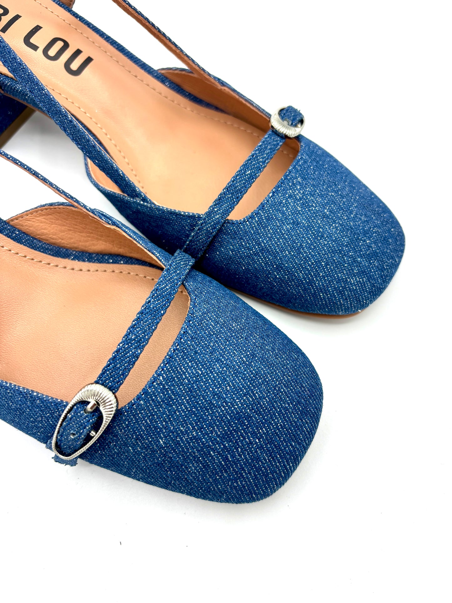 GLITTER DENIM MARY JANES SKY BLUE