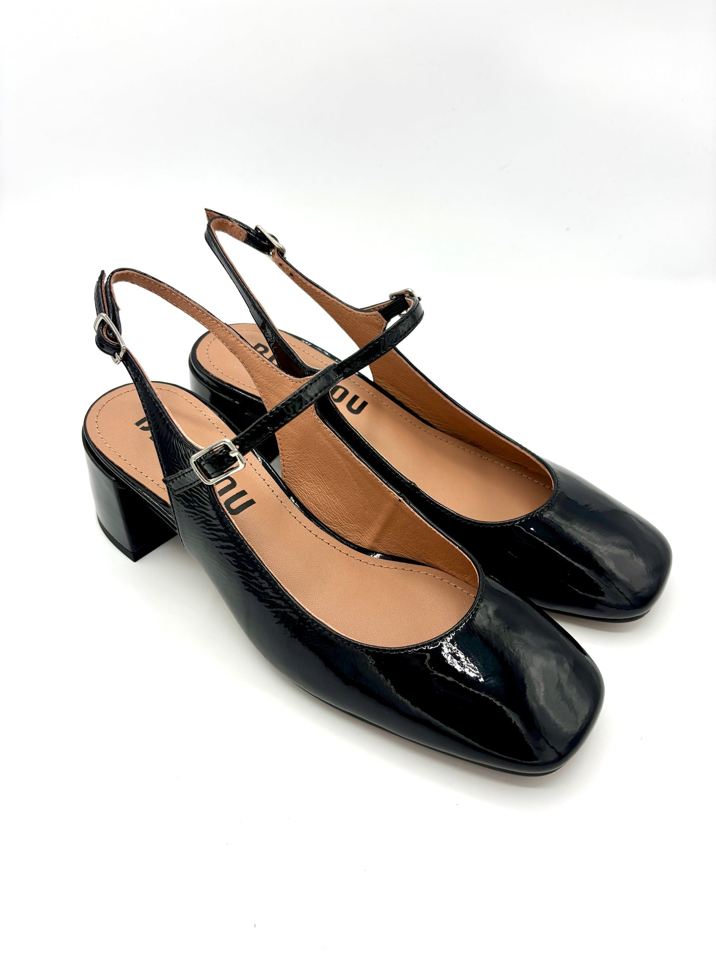 WRINKLED PATENT MARY JANE BLACK