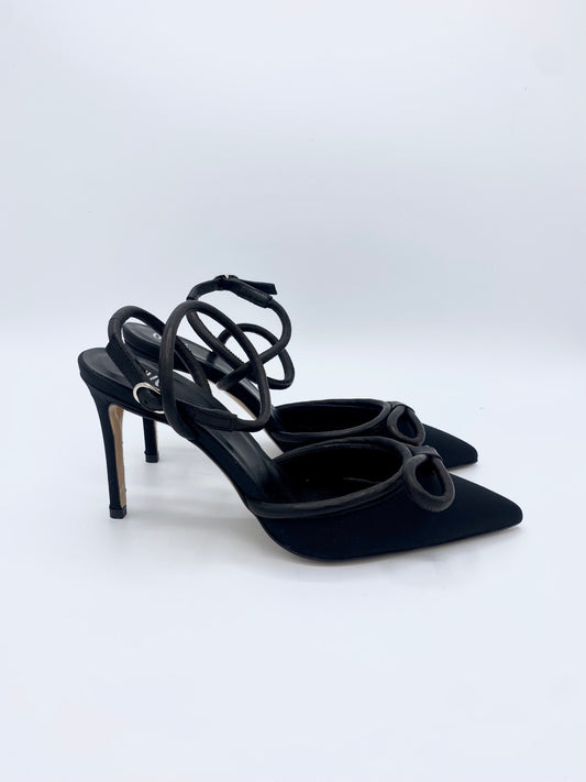 SATIN BOW HEELS BLACK