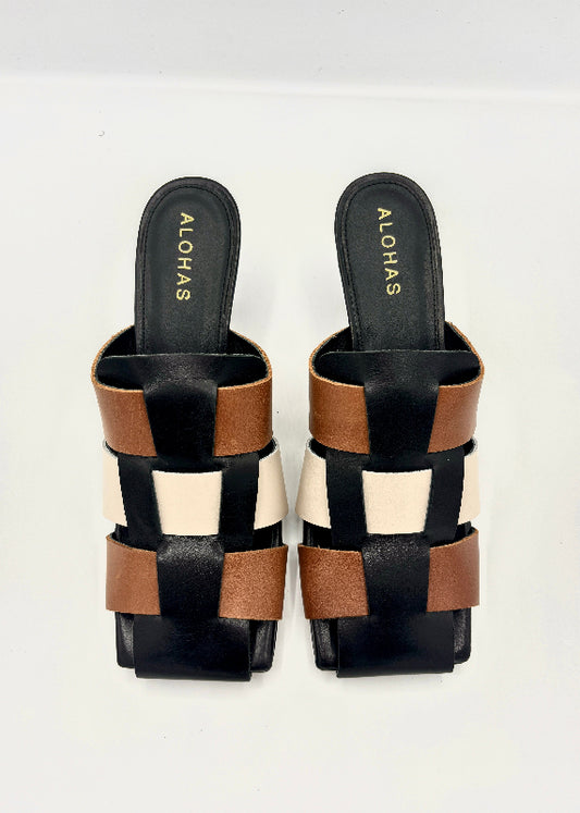 ALOHAS SHUBIE MULE BLACK TAN IVORY