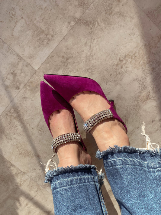 BOFU GLITTER HEEL SUEDE MULBERRY