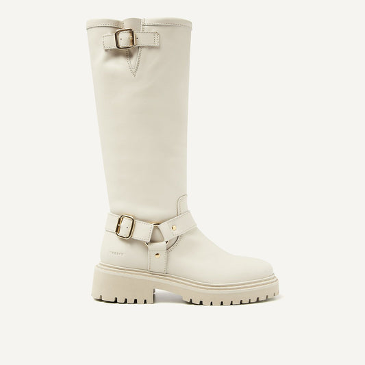 FRANKIE LEVA BIKER BOOT CREME WHITE LEATHER