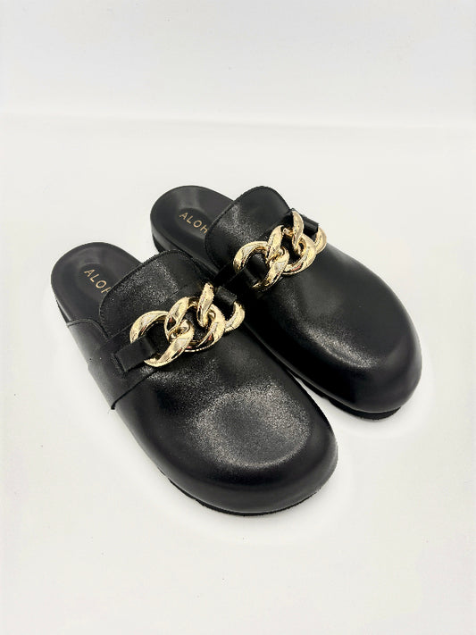 ALOHAS FIREPLACE CHAIN CLOGS BLACK