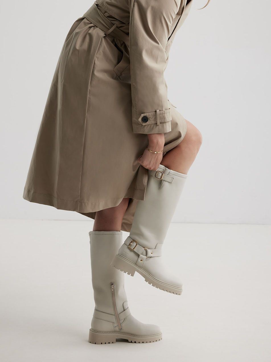 FRANKIE LEVA BIKER BOOT CREME WHITE LEATHER