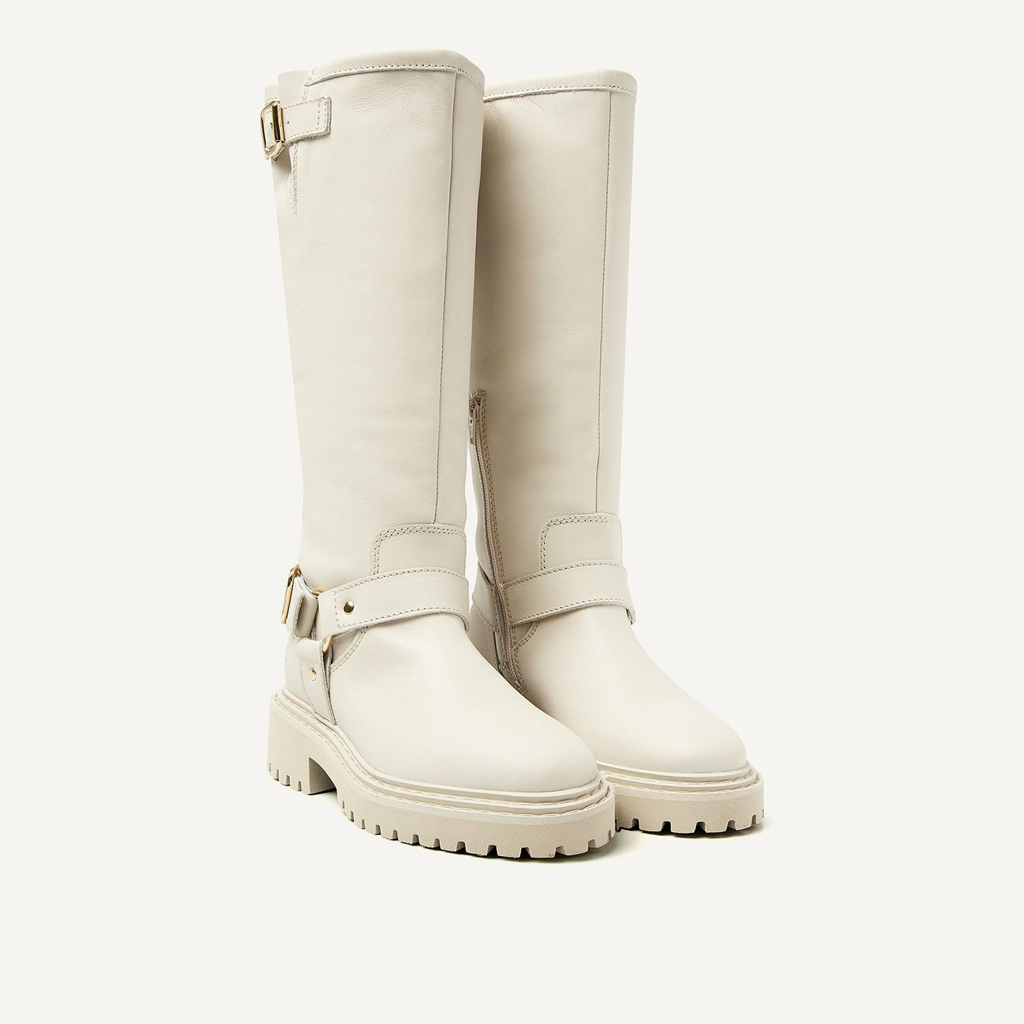 FRANKIE LEVA BIKER BOOT CREME WHITE LEATHER