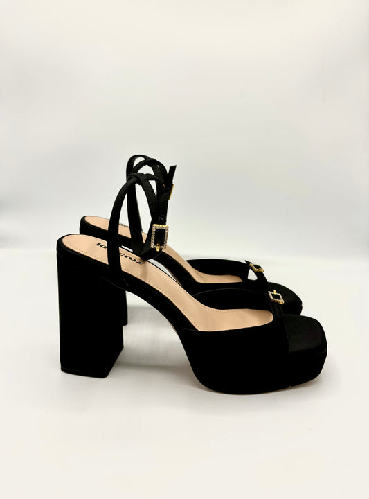 Plateau Satin Heel Black