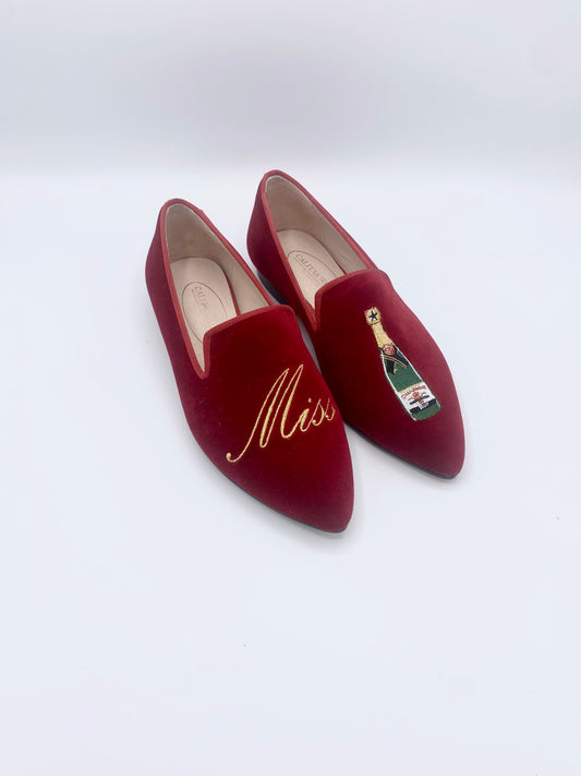 POINTY RED VELVET MISS CHAMPAGNE LOAFER