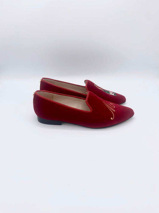 POINTY RED VELVET MISS CHAMPAGNE LOAFER