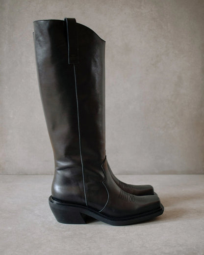CATTLE BLACK LEATHER WESTERN BOOT