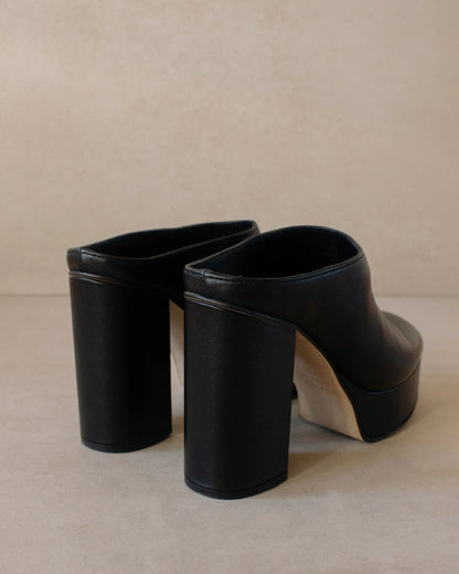 CLOCK OUT BLACK HIGH LEATHER MULE