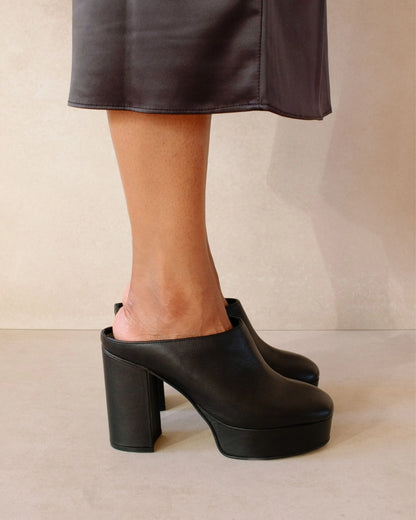 CLOCK OUT BLACK HIGH LEATHER MULE